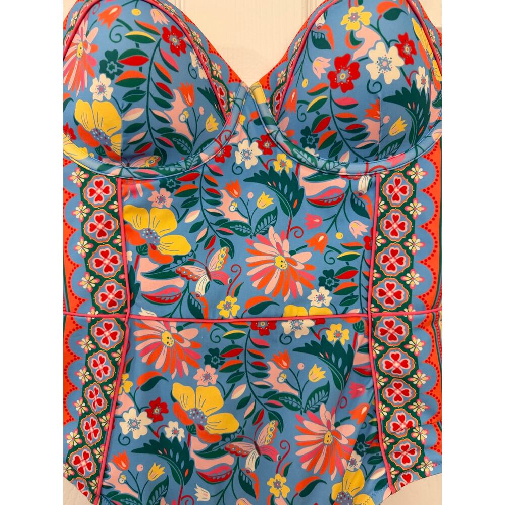 Boden Rhodes Cup Sized One Piece Swimsuit Tigers Paradise Blue Floral Sz US 36D - Picture 3 of 8